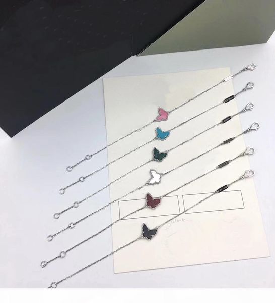 

k europe america fashion lady women brass single motifs onyx mother of pearl malachite carnelian mini butterfly 18k gold chain bracelet, Black