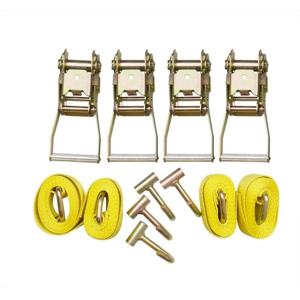 

12pc ylw. 8' lasso strap 2" ratchet j finger hook tow truck tire wheel tie down