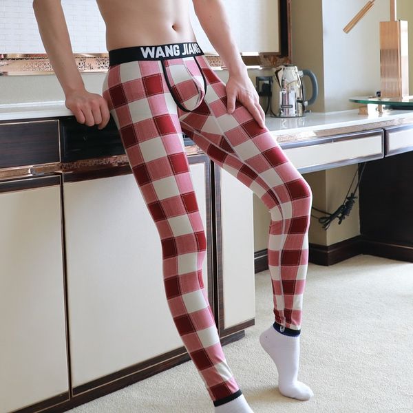 

wj net men's low waist autumn warm warm and winter base pants printed plaid autumn pants cotton sweat-absorbent 3043, Black;white