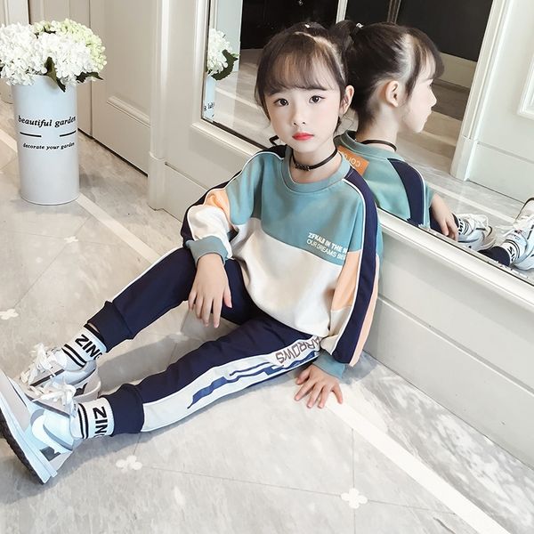 

zilfl girls season suit girl's piece seasonal set 2020 new korean style foreign style girl medium and large children round collar lette