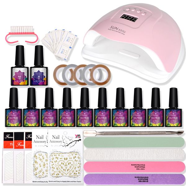 

nail art kits all for manicure gel lamp 48w/80w uv led 8ml polish semi permanent varnish kit set tools