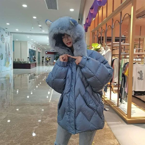 

winter new elegant korean women's long-sleeved hooded cloak jacketcloak down jacket down jacket origin, Black