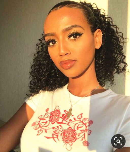 

cute ponytail water wave curly human hair ponytail extension bun afro pony tail hairpiece elastic band drawstring ponytail 140g, Black