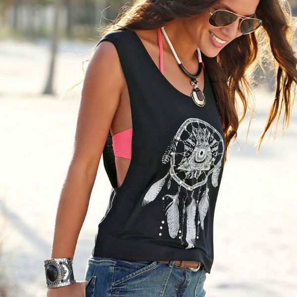 

spring disc feather printed pattern casual loose spring vest disc feather printed pattern casual loose vest, Camo