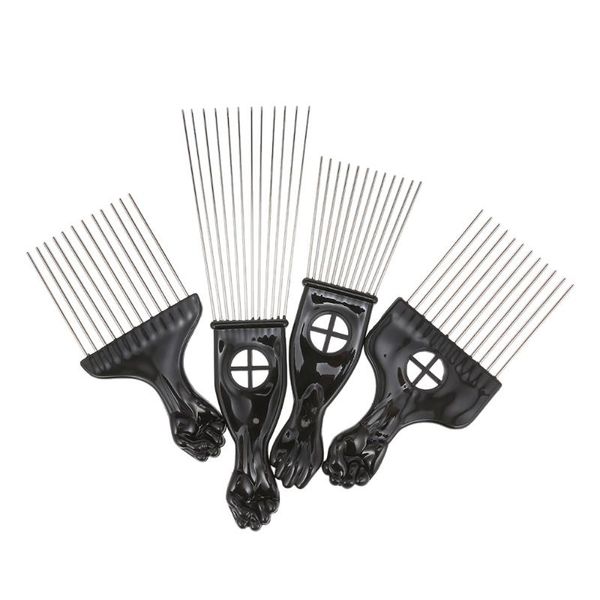 

4pcs comb set metal afro hair style comb hair brush curly black suit steel needle brush salon hairdressing tools, Silver