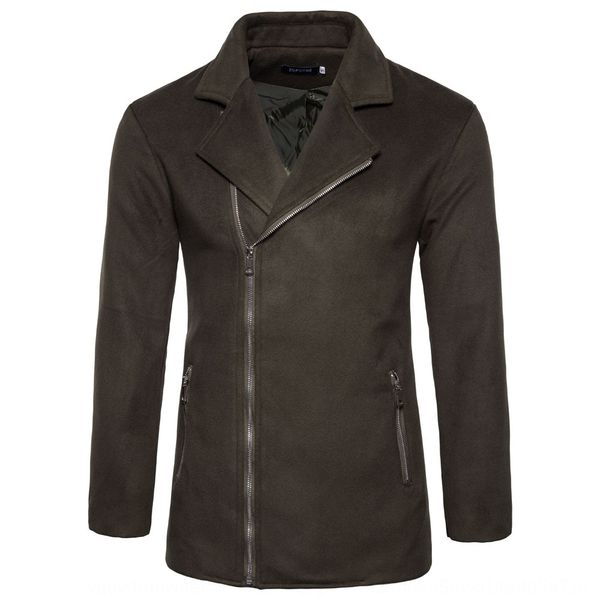 

men's new coat wool zipper european-sized men's lapel casual woolen solid color zipper pocket coat coat, Black