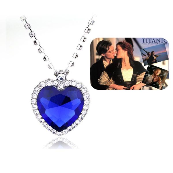 

heart of ocean pendant necklace gift for girlfriend love forever women blue austrian crystal silver plated titanic classic