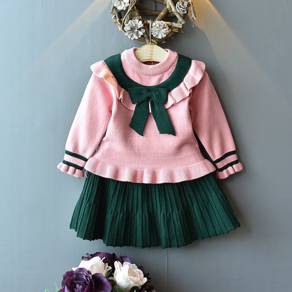 

girls autumn short skirt sweater suit 2019 new korean children autumn knitted sweater skirt two-piece set 902, Blue