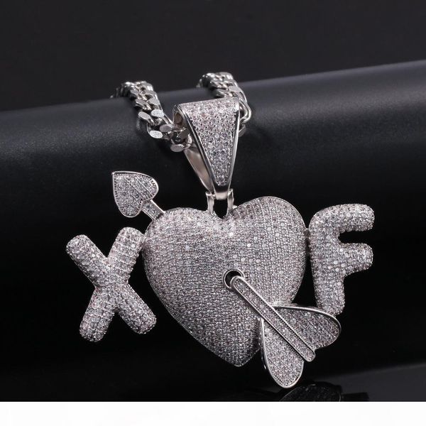 

personalized custom 2 letter couple heart pendant necklace bling iced out necklaces for women men gift hip hop jewelry silver gold m946f