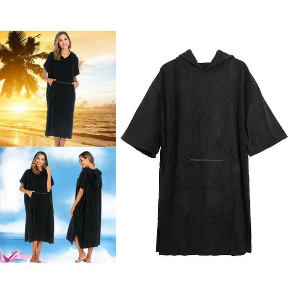 

hooded beach surf poncho wetsuit changing towel robe zipper pockets