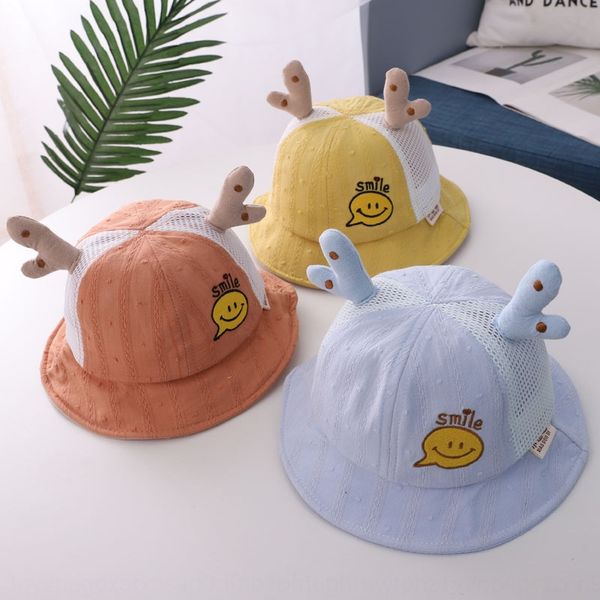 

bida children's new smile bucket bucket sunscreen fisherman breathable net hat antler baby fisherman hat sunscreen, Blue;gray