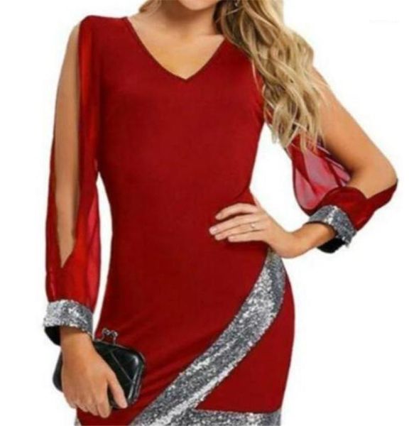 

sequins womens dresses hollow out panelled womens designer dresses natural color v neck ladies dresses, Black;gray