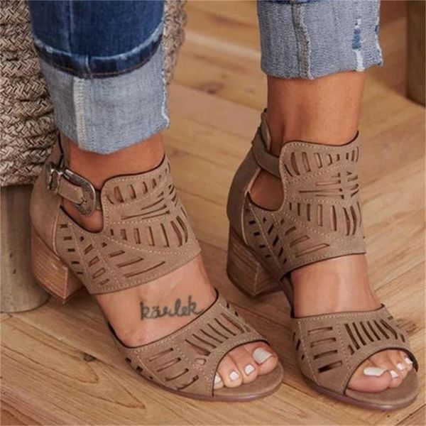 

women's wedge sandals mid heel buckles artificial open heel shoes for women casual wedding heels sandals 2020 new female shoes, Black
