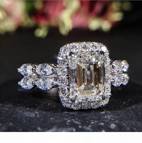 

k инфинити роскошные ювелирные изделия стерлингового серебра 925 princess cut белый топаз cz алмазные promise кольца вечность женщины обруча, Slivery;golden