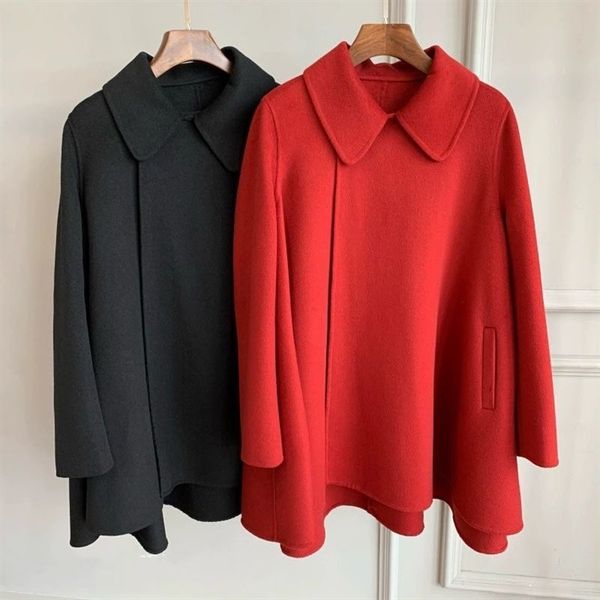 

women coat solid color cape coat autumn and winter, Black