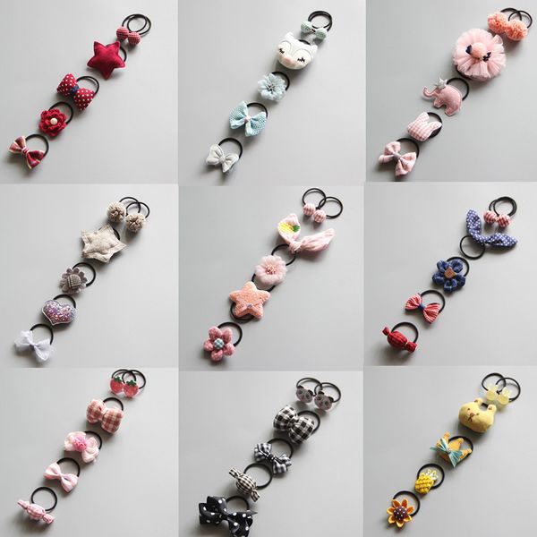

5pcs/set girls cute bow cartoon animal 3 cm candy elastic hair bands headwear scrunchies rubber bands headbands hair accessories, Slivery;white