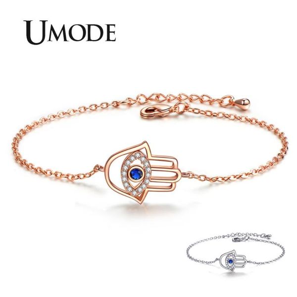 

umode women lucky blue evil eye hamsa hand bracelets cubic zircon link chain bracelets jewelry accessories gifts ub0162, Black
