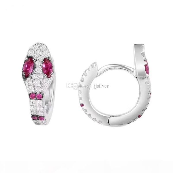 

925 sterling silver colorful crystal zirconia snake earrings punk style white gold color small hoop earrings jewelry red ruby emerald, Golden;silver