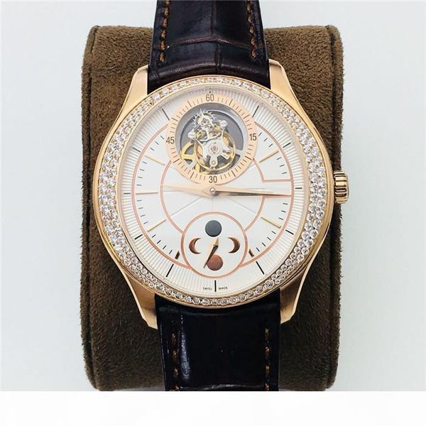 

r8 factory ultra-thin lunar tourbillon manual chain movement cal.642p table by 43mm18k gold case small sapphire crystal transparent table co, Slivery;brown