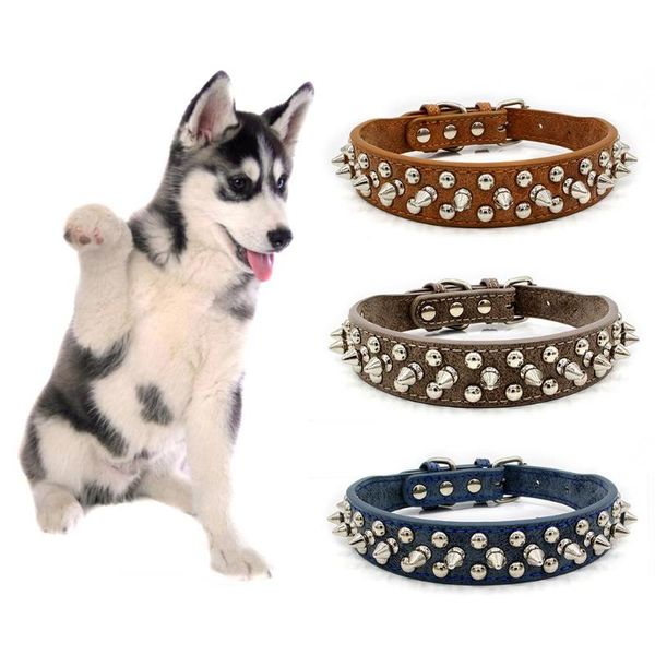 

pets dog puppy adjustable punk rivet spiked collar necklace soft neck strap