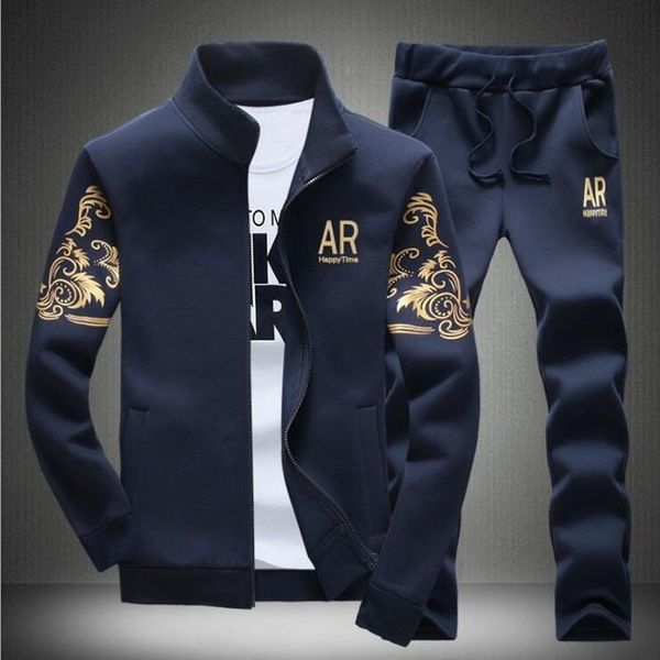

men sportswear set autumn and winter korean-style casual long sleeve trousers cardigan trend hoodie two-piece set foreign t, White;red