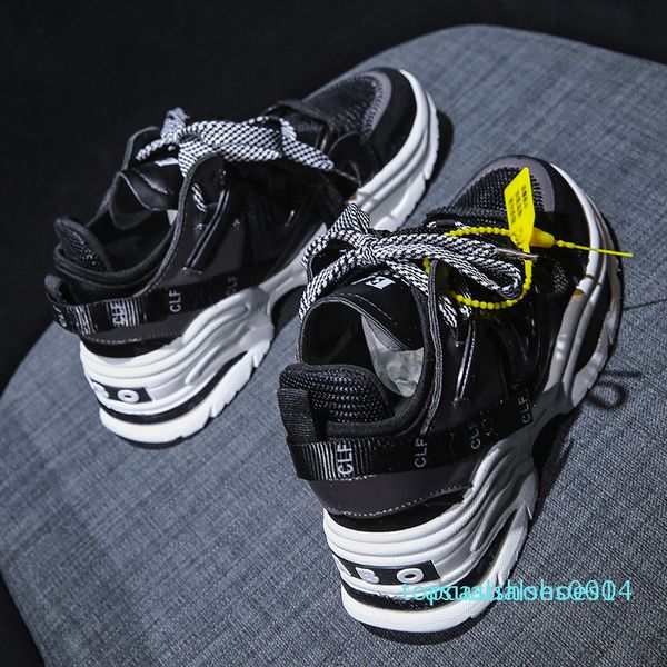 

2019 ins vintage dad sneakers kanye breathable men flock platform casual lace-up shoes zapatillas hombre tenis masculino c14, Black