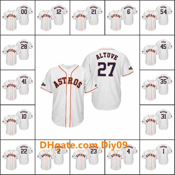 

houston astros men #27 jose altuve 2 alex bregman 4 george springer women youth white postseason cool base custom jersey, Black