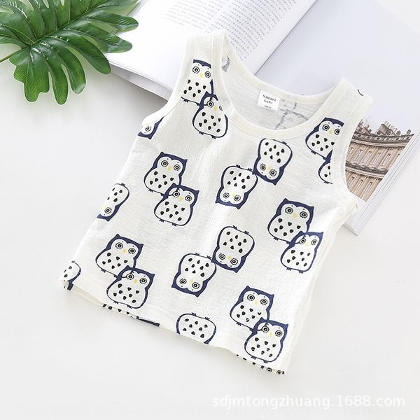 

children's pure cotton 2 boys and girls full print cartoon casual vest 5 children all-match vest 7, Blue