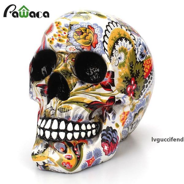 

horror skull decoration resin human skeleton skull color flower painting halloween home bar table deskdecoration craft gift t200330
