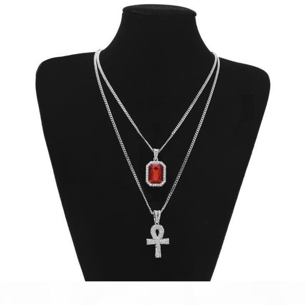 

r new exquisite hip hop gem pendant set with diamond keys mini square gem necklace set, Slivery;golden