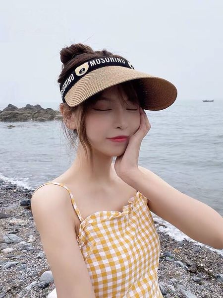 

female straw summer korean style all-match parent-child style empty straw seaside holiday fashion sun hat sun-proof sun hat, Blue;gray