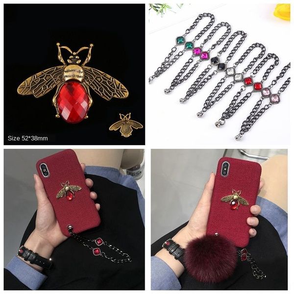 

new creative dly shell accessories mobile phone bracelet mobile phone accessories fashionable bee fox fur ball bracelet alloy diamond, Silver