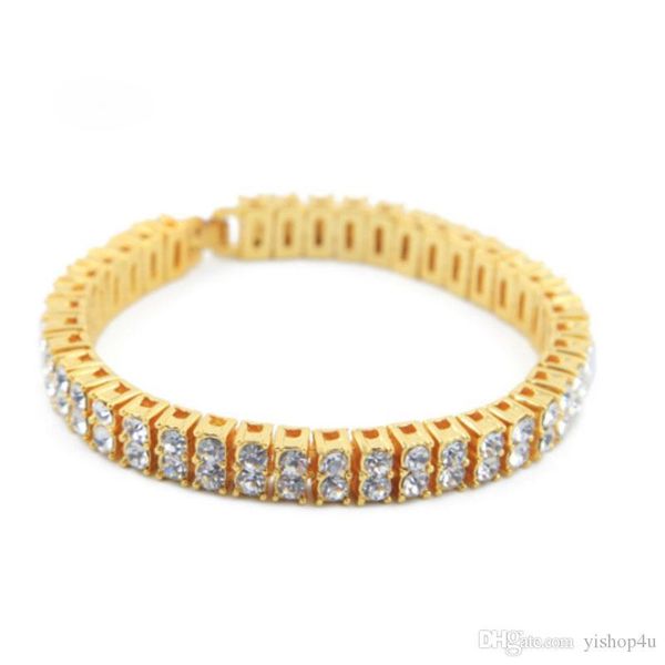 

luxury 2 row simulate dimond iced out men women bling tennis chain bracelet 8" hip hop bling miami cuban bracelet hip hop, Golden;silver