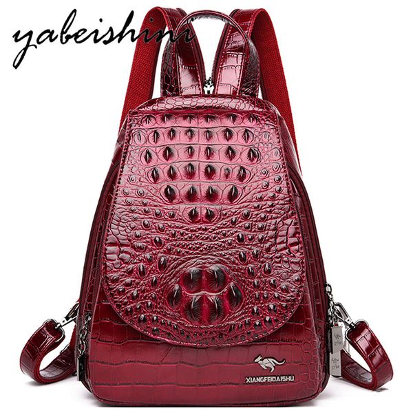 

women leather backpack for girls ladies' crocodile skin pattern backpack mochila feminina travel sac a dos shoulder bag