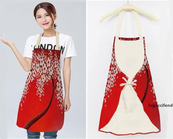 

1pc kitchen apron color flower printed sleeveless cotton linen aprons men women cleaning tools lacing apron