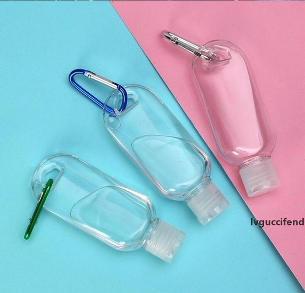 

30ml 50ml 60ml plastic clear keychain bottles with hook portable travel empty squeeze containers random color hook sea shipping cca12092
