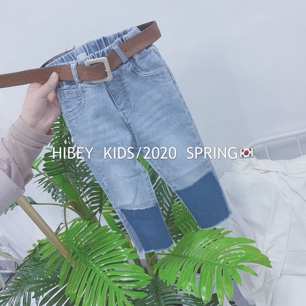 

girls and slim nine-point jeans 2020 korean summer new baby personalized super soft jeans with belt, Blue