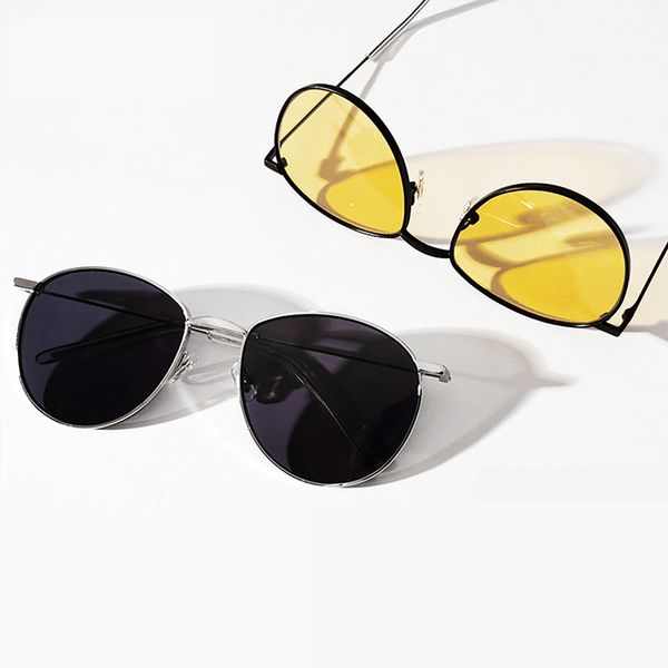 

stylish gentle brand design alloy men women sunglasses with uv400 protective colored lenses vintage round driving sun glasses, White;black