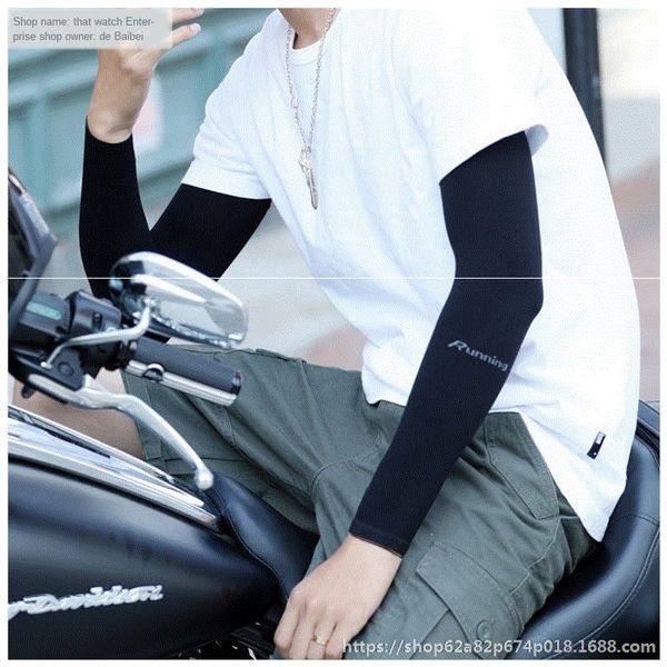 

long armb summer men's wrist strap and gloves female gloves ice sun protection sleeve wristband ice silk sleeve, Black