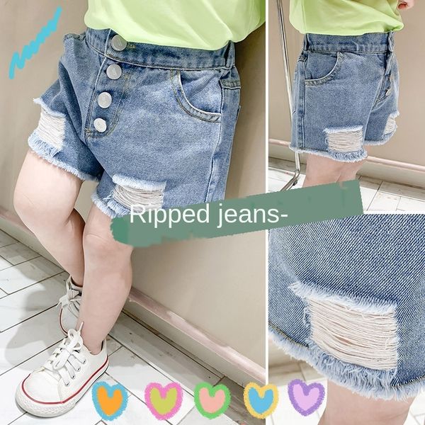 

girls' denim and shorts shorts 2020 new korean style children's handsome hole casual baby western style all-match pants, Blue