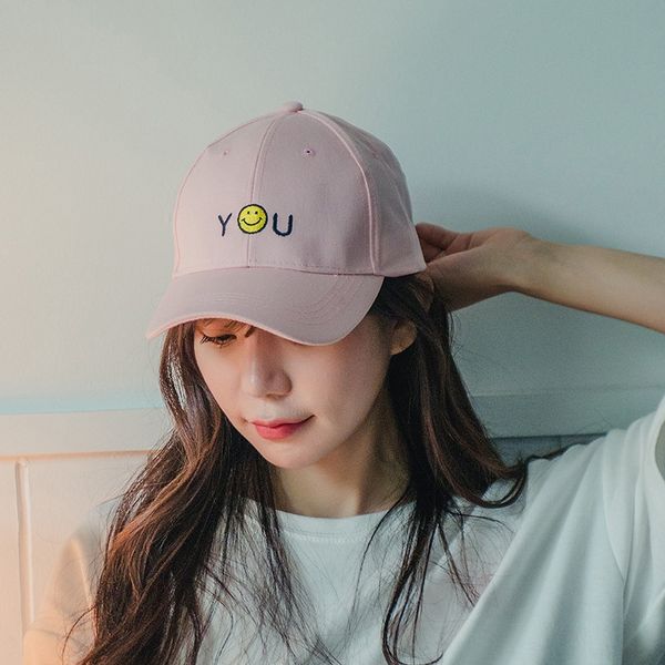 

hat female korean casual hip-hop baseball street smiling face hip-hop cap youth letter female baseball cap student all-match, Blue;gray