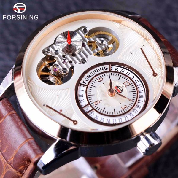 

forsining watch men's automatic mechanical watch flywheel watch, Slivery;brown