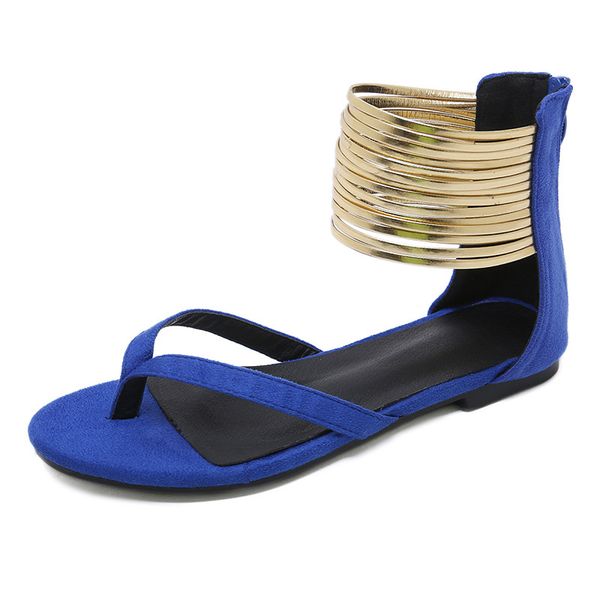 

2020 plu roman sandals flat platform flip-toe sandals fashion women's with gold foot rings and flat heels, Black