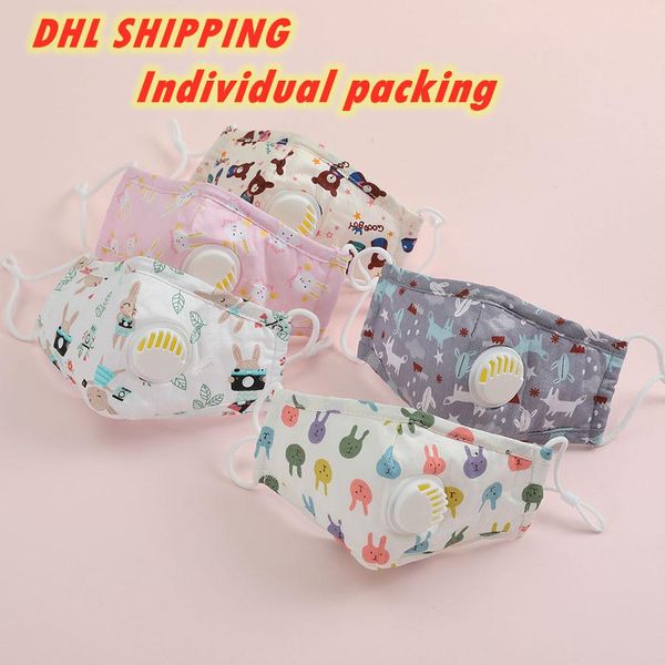 

us stock designer kids cartoon mask with breather value individual packing anti exhaust dust sun block nonwoven mask fy9141