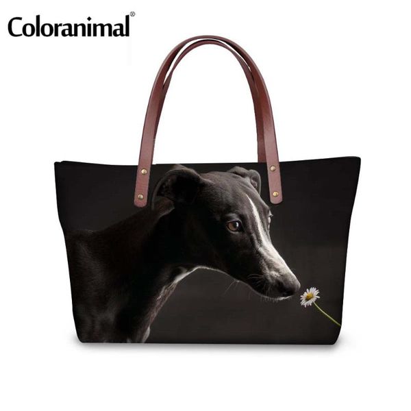 

coloranimal shoulde bag for women brand design women tote bag 3d cute animal dog grey italian greyhound print lady large handbag