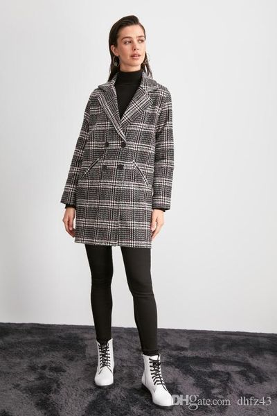 

trendyol plaid front buttoned coat twoaw20kb0240, Black;brown
