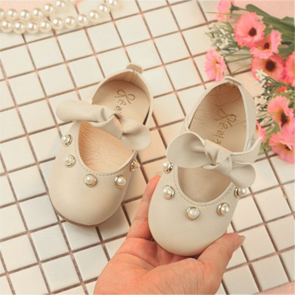 

2019 wedding party floral girls shoes infant kids baby girlselegant bowknot pearl single princess casual shoes leather shoes, Black;grey