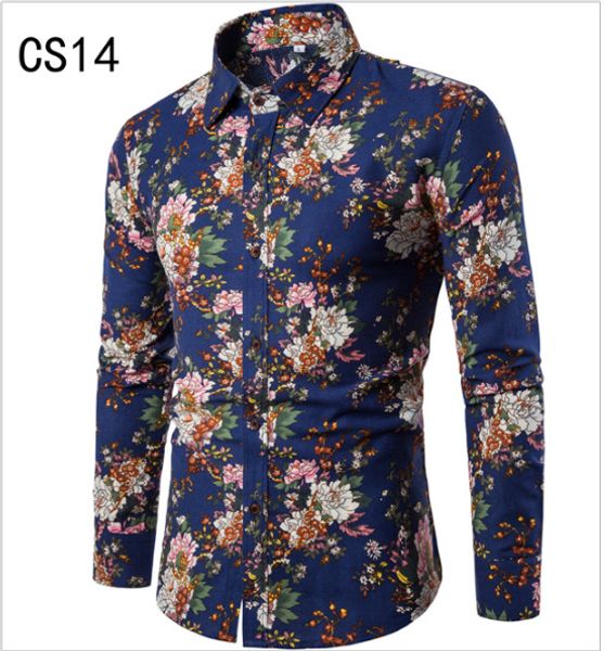 

2017 популярные мужские с длинными рукавами цветочные рубашки корейский стиль моды молодежи отворотом вскользь slim-fit цветочные рубашки му, White;black