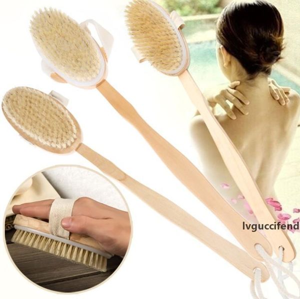 

fashion natural long wooden bristle body brush massager bath shower back spa scrubber