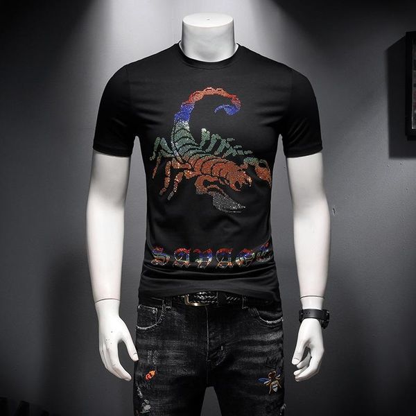 

2020 new summer fashion men tshirt short sleeve o-neck drilling print mens casual loose mens silm t-shirts tees polos plus size m-4xl, White;black